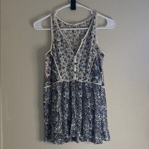 Mystree White Tank Top with Navy Floral Print